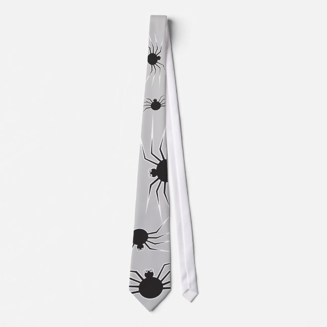 Cartoon Black Spider And Web Fun Halloween Party Tie (Front)