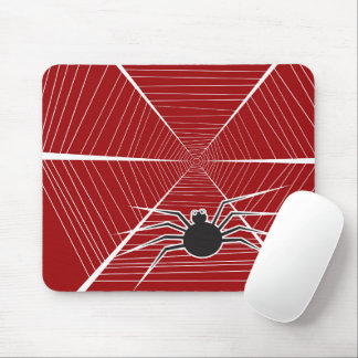 Cartoon Black Spider & Web Spooky Fun Halloween Mouse Pad