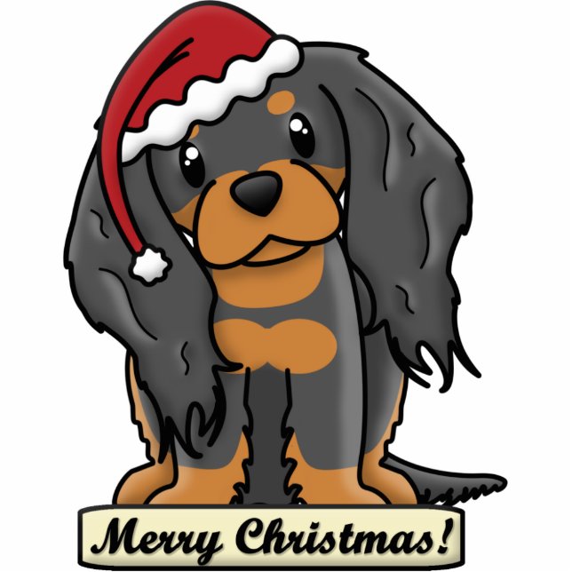 Cartoon Black & Tan Cavalier Christmas Ornament (Front)