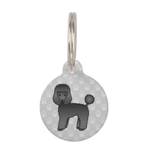 Cartoon Black Toy Poodle Dog And Dog's Custom Info Pet ID Tag