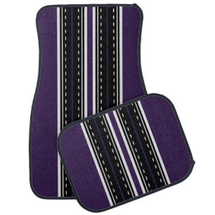 Cartoon Black Violet Stripes Car Mats Set