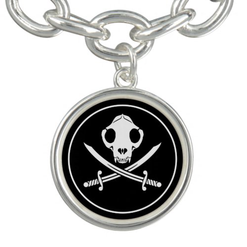 Cartoon Black White Jolly Kitty Pirate Skull Bones Bracelet