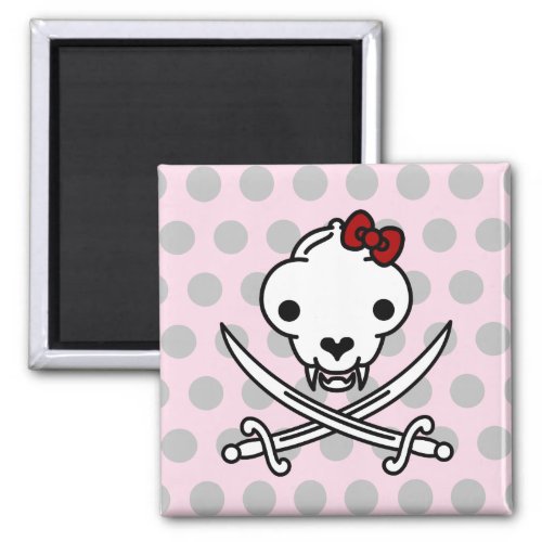 Cartoon Black White Jolly Kitty Pirate Skull Bones Magnet