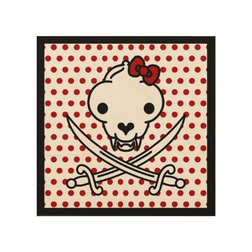 Cartoon Black White Jolly Kitty Pirate Skull Bones Wood Wall Art