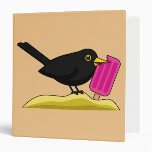 Cartoon Blackbird Eating A Ice Cream 3 Ring Binder