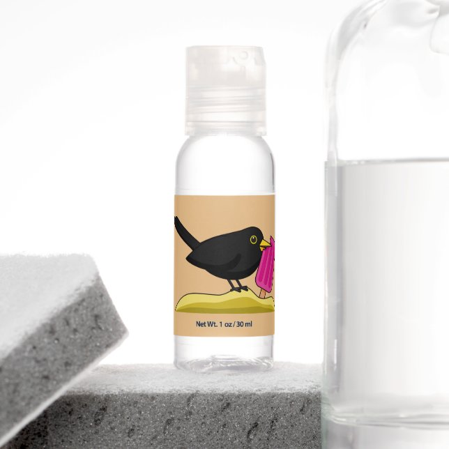 Cartoon Blackbird Eating A Ice Cream Hand Sanitizer (Insitu)