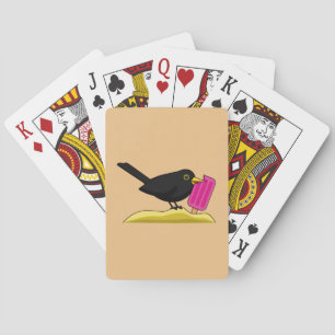 Cartoon Blackbird Eating A Ice Cream Poker Cards