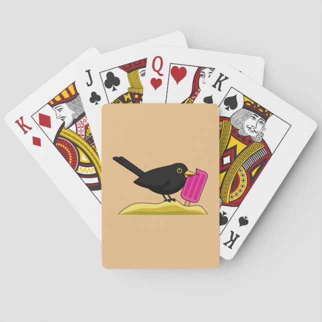 Cartoon Blackbird Eating A Ice Cream Poker Cards (Back)