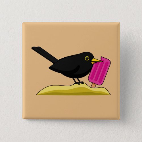 Cartoon Blackbird Eating An Ice Cream Button
