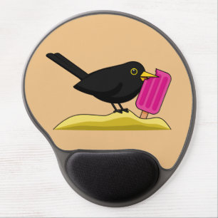 Cartoon Blackbird Eating An Ice Cream Gel Mouse Pad