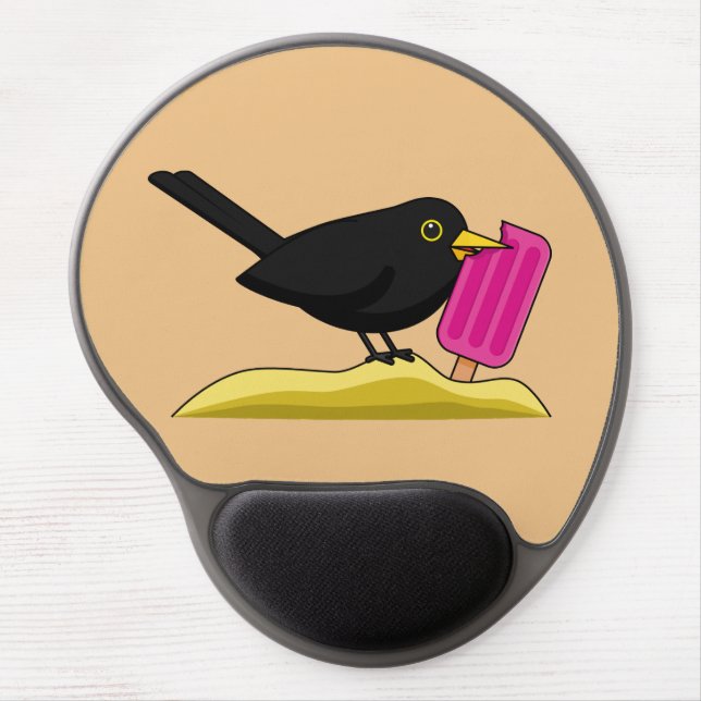 Cartoon Blackbird Eating An Ice Cream Gel Mouse Pad (Front)