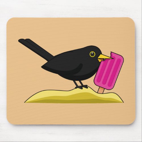 Cartoon Blackbird Eating An Ice Cream Mouse Pad