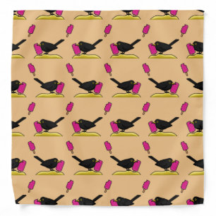 Cartoon Blackbird Eating An Ice Cream Pattern Bandana