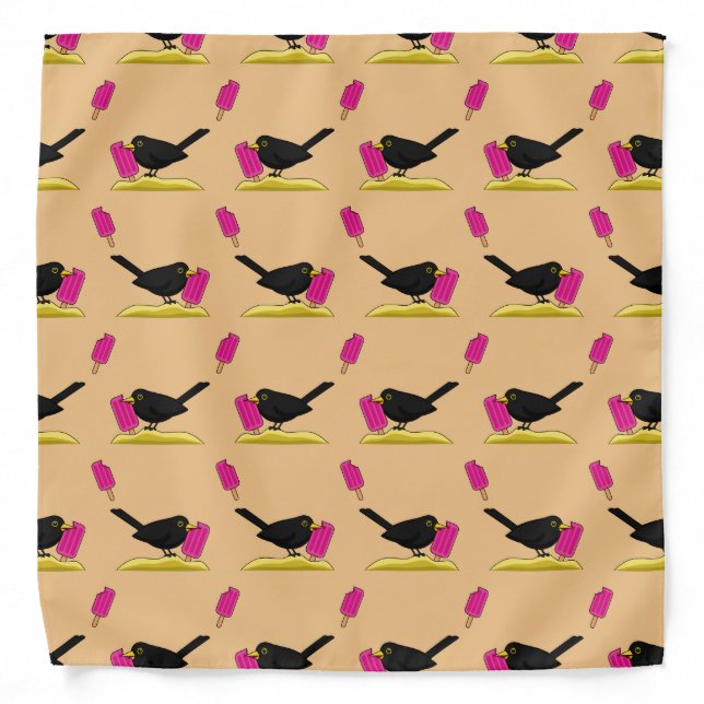Cartoon Blackbird Eating An Ice Cream Pattern Bandana (Front)