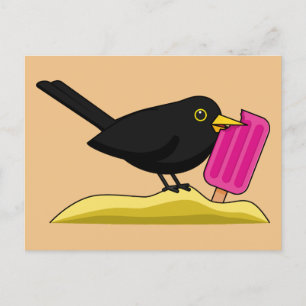 Cartoon Blackbird Eating An Ice Cream Postcard
