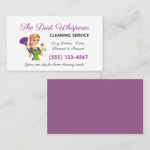 Cartoon Blonde Maid House Cleaning Service Business Card | Zazzle