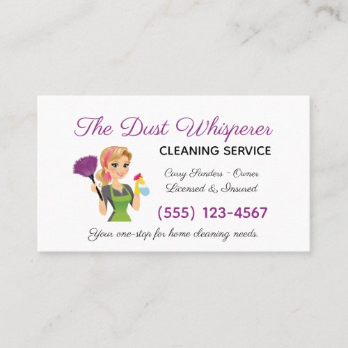 Cartoon Blonde Maid House Cleaning Service Business Card