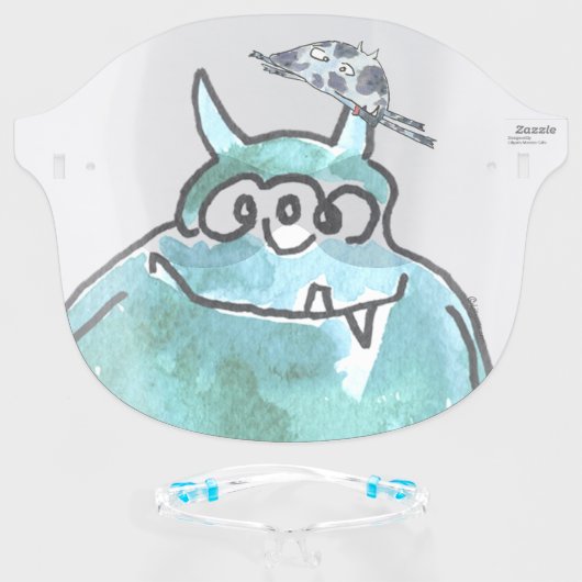 Cartoon Blue Alien Monsters Face Shield (Front w/Glasses)
