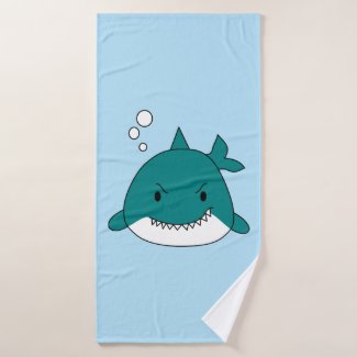 Cartoon Blue And White Shark Bath Towel Set
