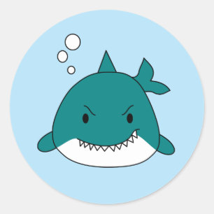 Cartoon Blue And White Shark Classic Round Sticker