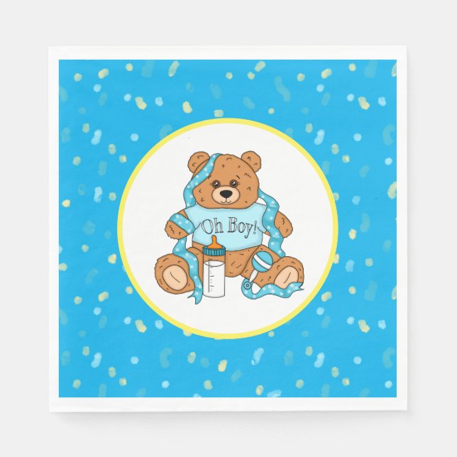 Cartoon blue and yellow Teddy Bear Baby Shower  Napkins (Front)