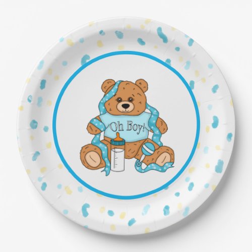 Cartoon blue and yellow Teddy Bear Baby Shower Pap Paper Plates