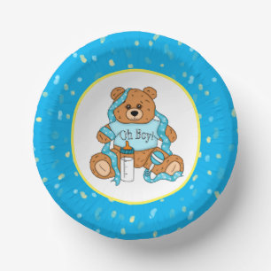 Cartoon blue and yellow Teddy Bear Baby Shower Paper Bowls