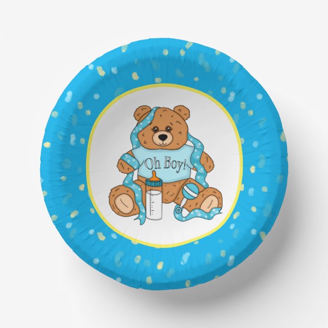 Cartoon blue and yellow Teddy Bear Baby Shower  Paper Bowls (Front)
