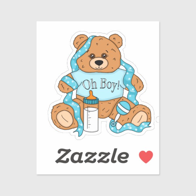 Cartoon blue and yellow Teddy Bear  Baby shower Sticker (Sheet)
