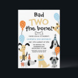 Cartoon Blue Bad Two The Bone Dogs 2nd Birthday  Invitation<br><div class="desc">Cartoon Blue Bad Two The Bone Dogs 2nd Birthday Invitation

Cute dog themed 2nd birthday invitation in a slight cartoon like style,  featuring various dogs,  balloons,  party hats and bone illustration. This bad two the bone birthday invitation also features some black paw prints on the back.</div>