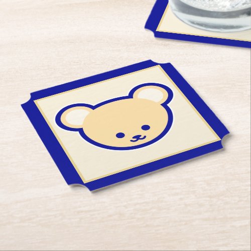 Cartoon Blue Beige Teddy Bear Cute Art Paper Coaster