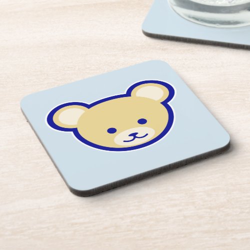 Cartoon Blue Beige Teddy Bear Cute Funny Beverage Coaster