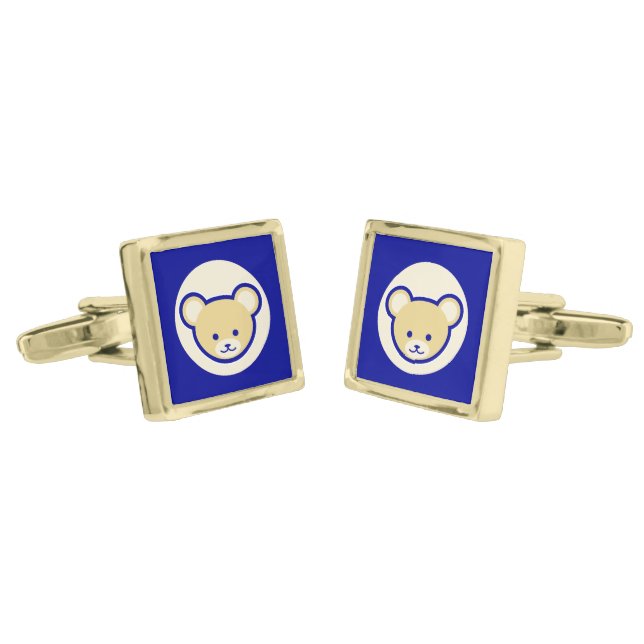 Cartoon Blue Beige Teddy Bear Cute Funny Cufflinks (Angled)