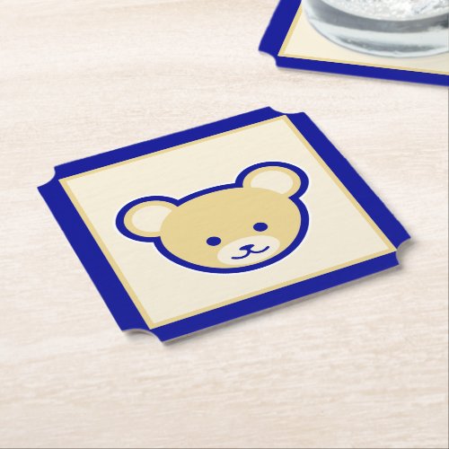 Cartoon Blue Beige Teddy Bear Cute Funny Paper Coaster
