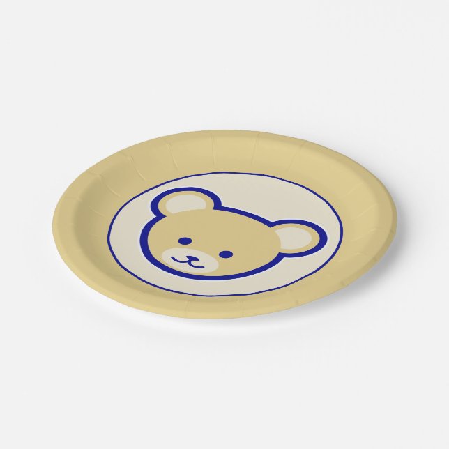 Cartoon Blue Beige Teddy Bear Cute Funny Paper Plates (Angled)