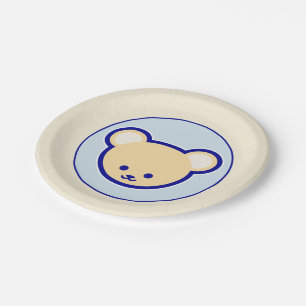Cartoon Blue Beige Teddy Bear Cute Funny Paper Plates