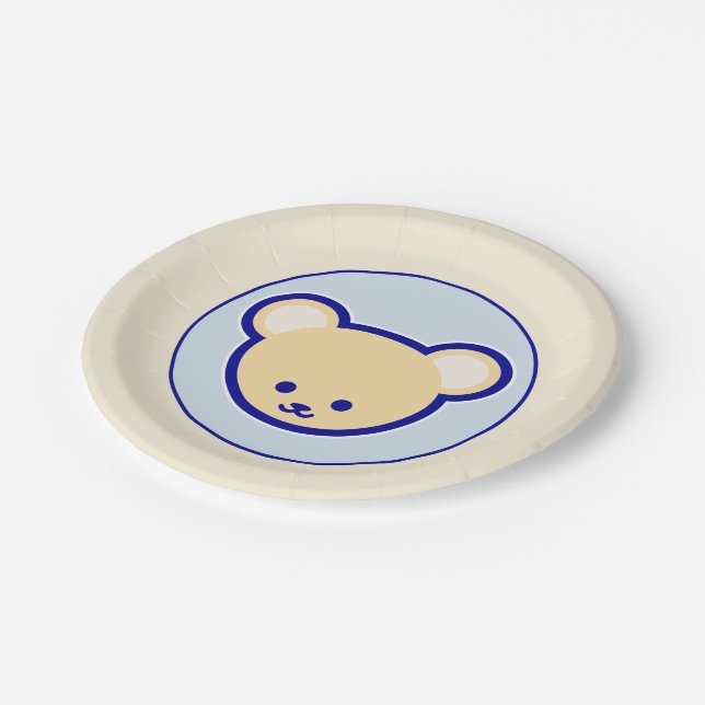Cartoon Blue Beige Teddy Bear Cute Funny Paper Plates (Angled)