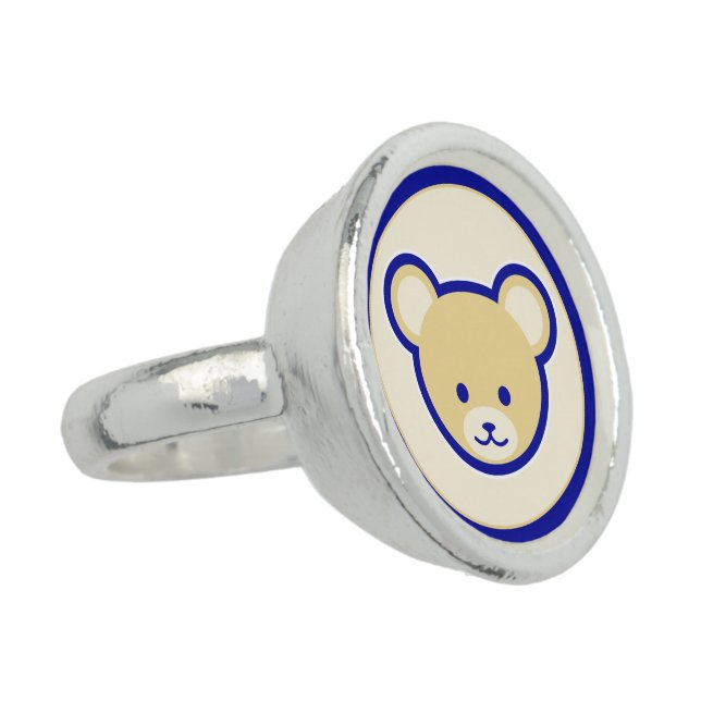 Cartoon Blue Beige Teddy Bear Cute Funny Ring (Side)