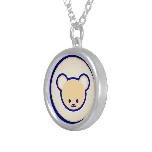 Cartoon Blue Beige Teddy Bear Cute Funny Silver Plated Necklace