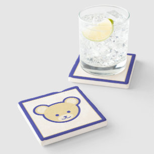 Cartoon Blue Beige Teddy Bear Cute Funny Stone Coaster