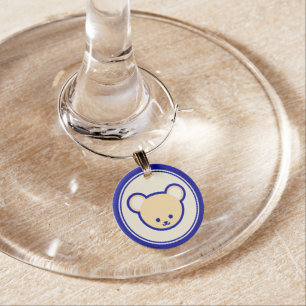 Cartoon Blue Beige Teddy Bear Cute Funny Wine Charm