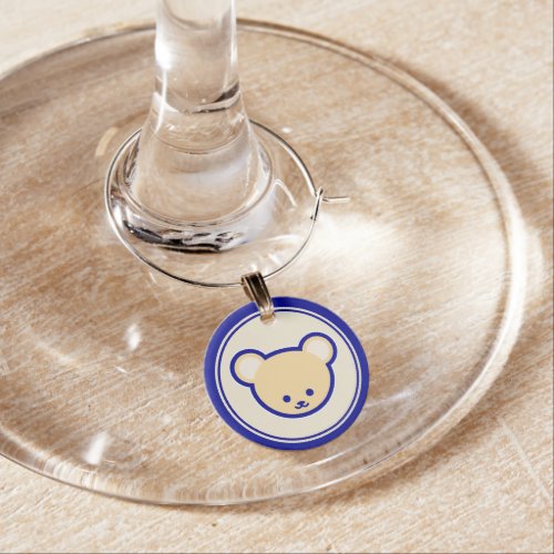 Cartoon Blue Beige Teddy Bear Cute Funny Wine Charm