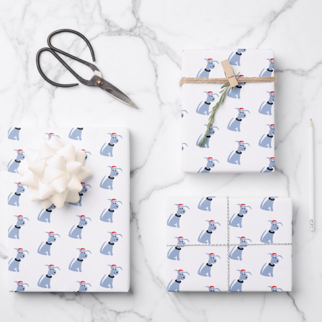 Cartoon blue dog Cheeky Dog Christmas  Wrapping Paper Sheets (Front)