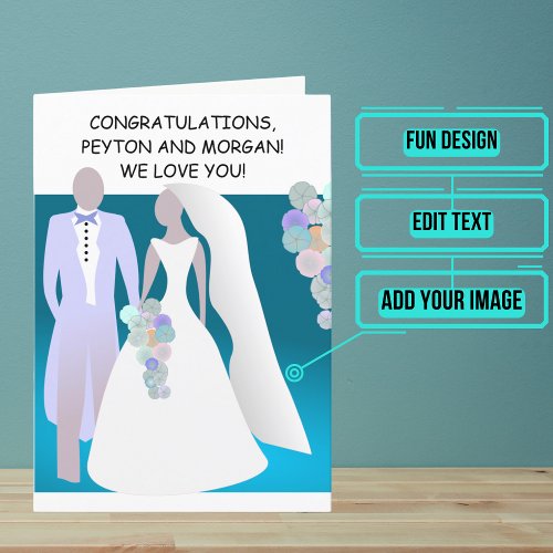 Cartoon Blue Dream Wedding Day Congratulations Card