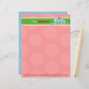 Cartoon Blue Elephant Fun Pink Dots Kids Children Letterhead