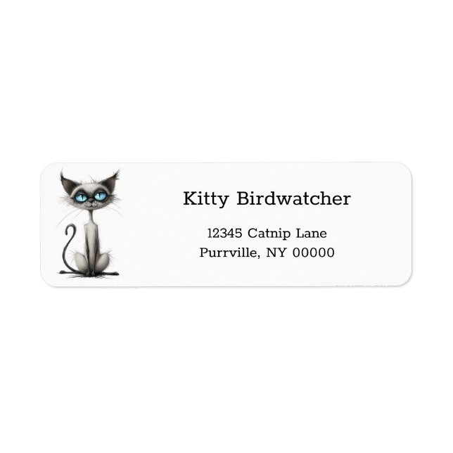 Cartoon Blue Eyes Siamese Cat Funny Return Address Label (Front)