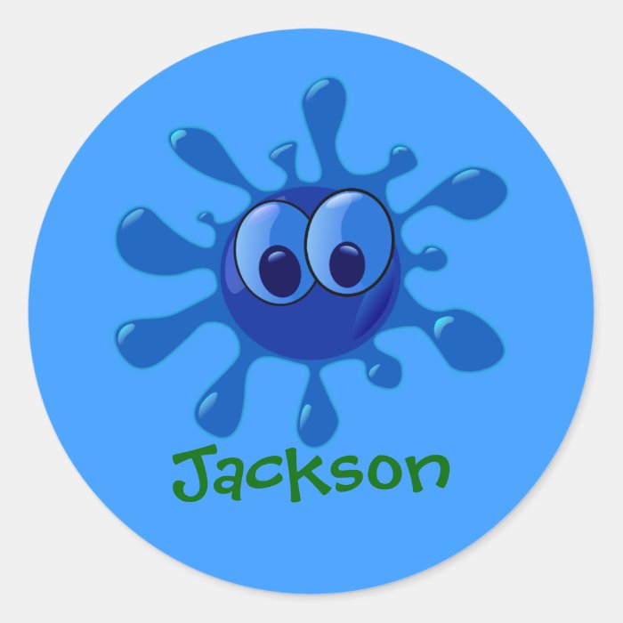 Cartoon Blue Face Splat Personalized Name Gift Round Sticker