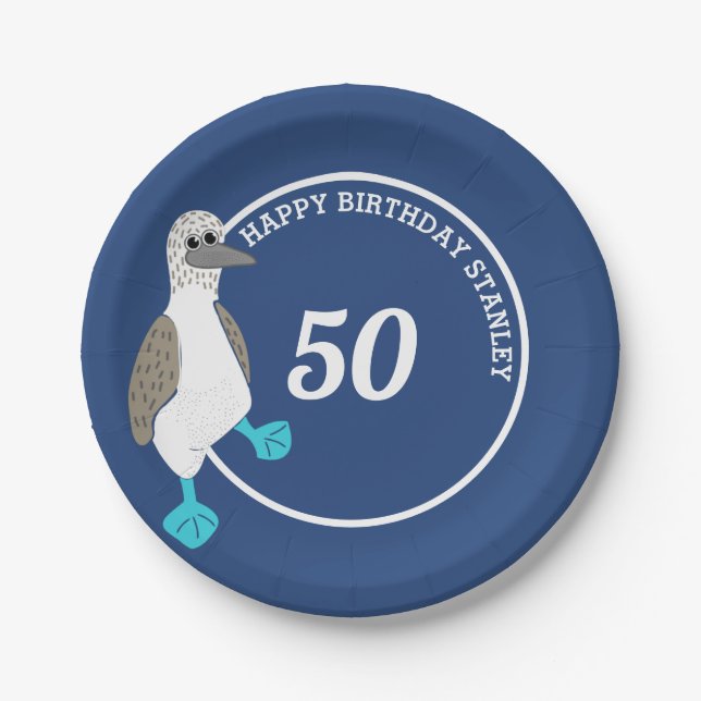 Cartoon Blue-Footed Booby Bird Party Paper Plates (Front)