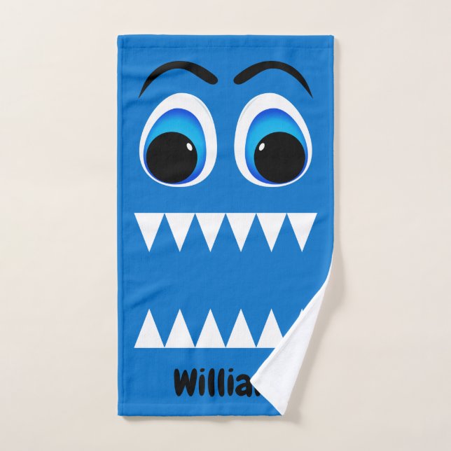 Cartoon Blue Monster Funny Face Hand Towel (Hand Towel)
