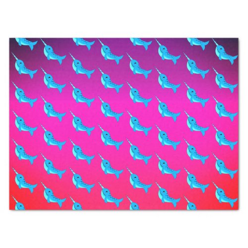 Cartoon blue narwhals pattern on Navy Blue  Tissue Paper